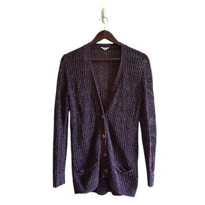 Fossil Marled Open Knit V-Neck Button Front Cardigan Sz S